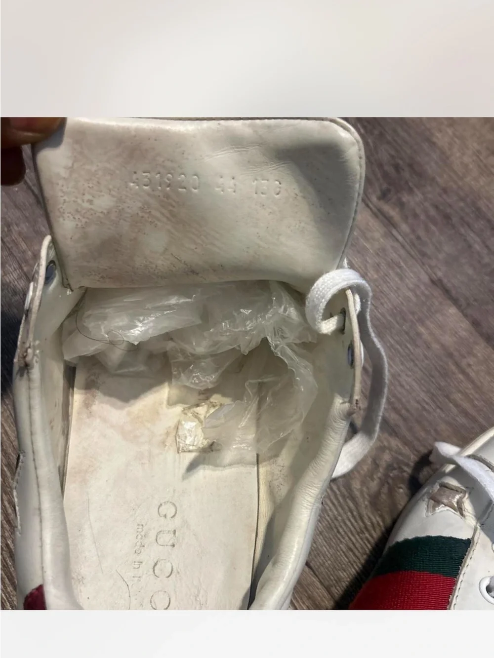 Gucci White Star Accent Sneakers with Red & Green Stripes